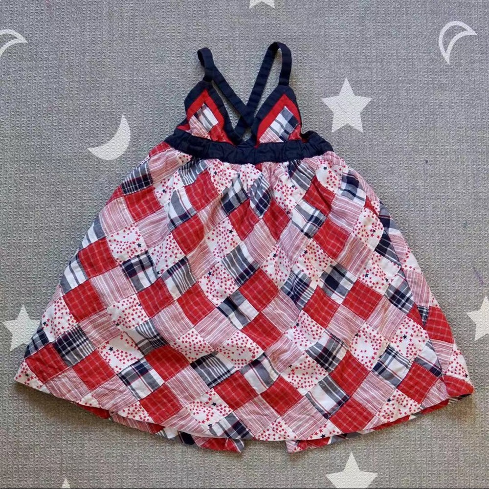 Janie & Jack Patchwork Red/White/Navy Americana Sleeveless Sundress Size 12-18M